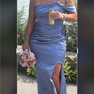 Chic One-Shoulder Blue Dress